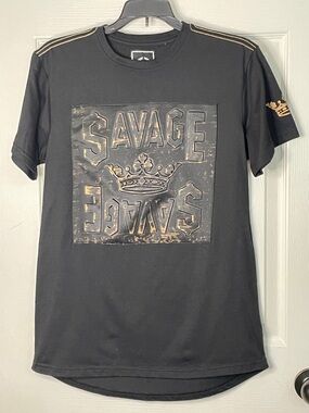 CR-24 Savage Black Short Sleeve Tee with Gold Crown Accent. Size S